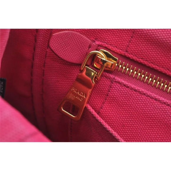 Authentic PRADA Canapa Canvas 2Way Hand Tote Bag Purse Pink with strap Beautiful - Picture 15 of 17
